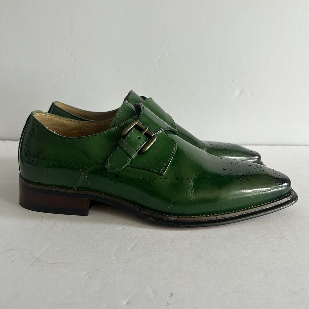 Giovanni Jeffery Leather Monkstrap Dress Shoes Green Men's US 8